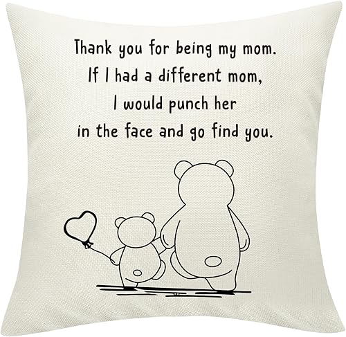 Sunia Funda de almohada para mamá, divertida funda de almohada para el día de la madre, mamá oso para cumpleaños, Navidad, regalo de madre de hija