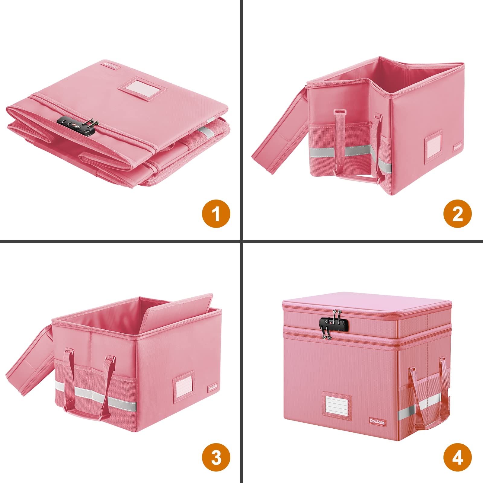 DocSafe Aktenbox mit Schloss, mehrlagige, feuerfeste Dokumentenbox, faltbarer Aktenordner mit Taschen/Griff, zum Aufhängen von Briefen/legalen Größen, Rosa