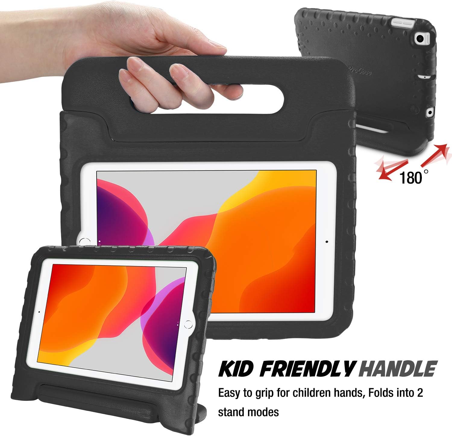 ProCase Kids Case for iPad 9th Generation/iPad 8/iPad 7, iPad 10.2 Case 2021 2020 2019/iPad Air 10.5/iPad Pro 10.5 Kids Case, Shockproof Lightweight Case with Convertible Handle -Black