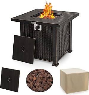 Tangkula 30 Inch Fire Pit Table, Patiojoy 50,000BTU Auto Ignition Propane Gas Fire Table with Removable Lid, Waterproof Cover and Lava Rock, CSA & ETL Certificated for Patio, Balcony, Yard, Poolside