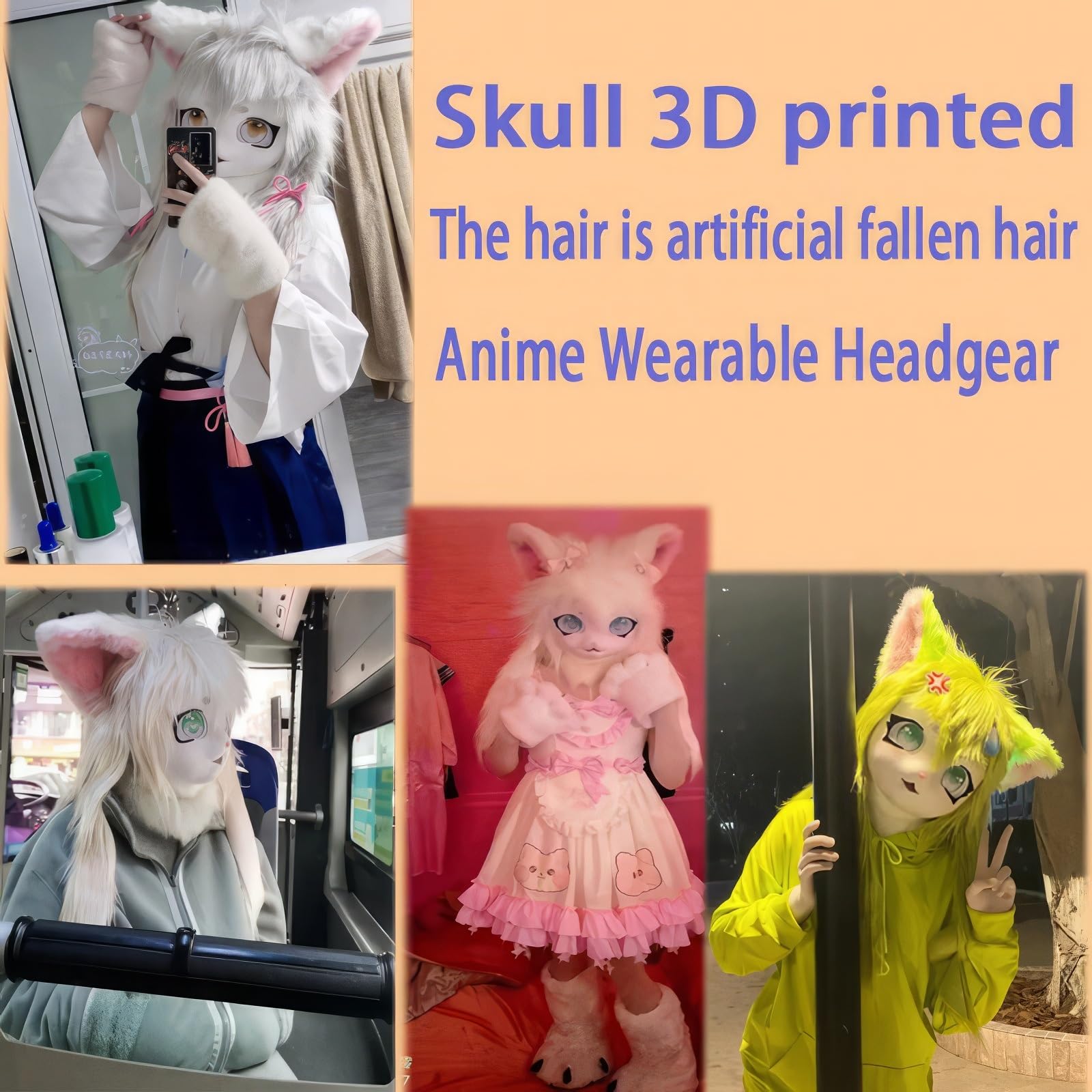 Kaptur w stylu anime, futrzana maska zwierzęca, przenośne przebranie na imprezę z kapturem, kostium cosplay nakrycie głowy z rękawiczkami z kociej łapy, opaski i spinki do włosów