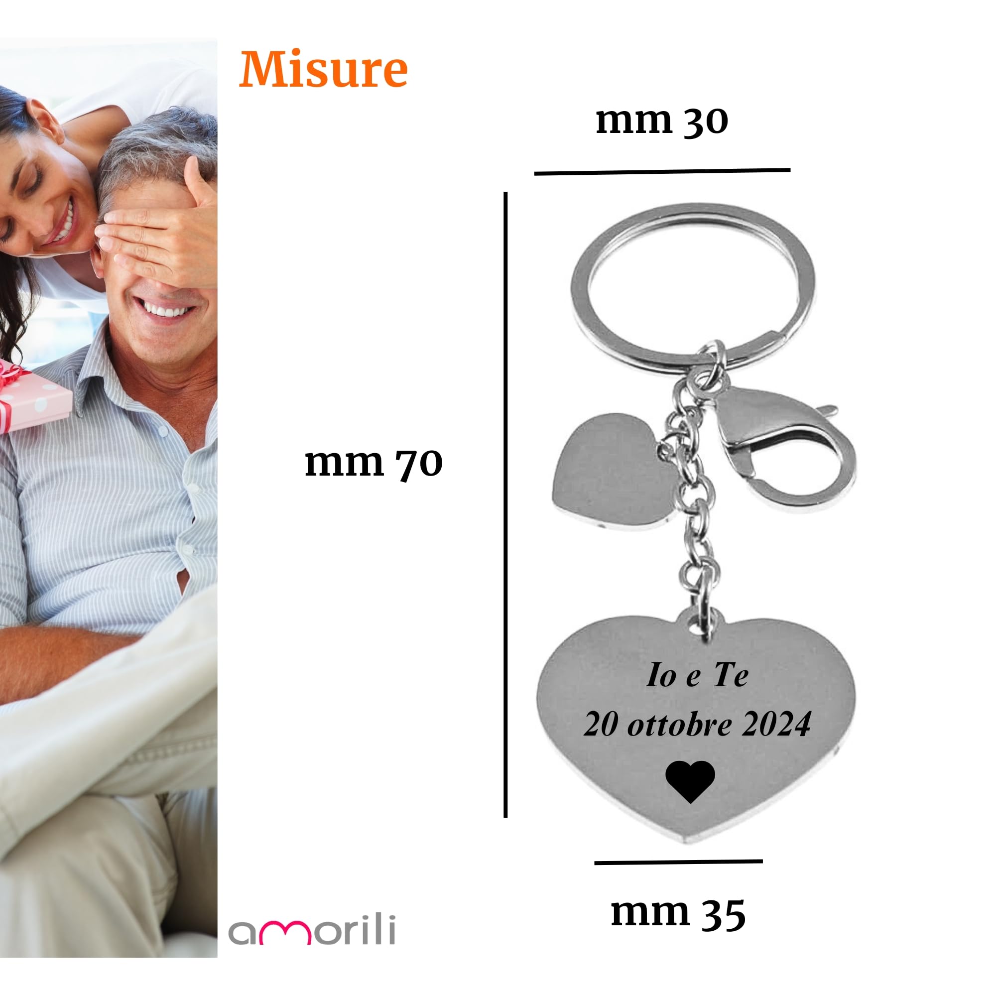 Portachiavi donna cuore personalizzabile con incisione prt0042