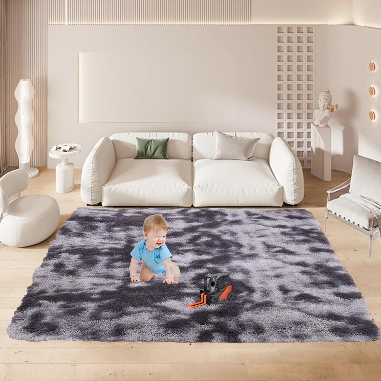 GOUTUI Fluffy Shaggy Rug 80 x 280 cm Super-Soft Fur Look Modern Area Rugs for Bedroom Non-Slip Underside for Living Room Nursery Bedroom, Dark Grey