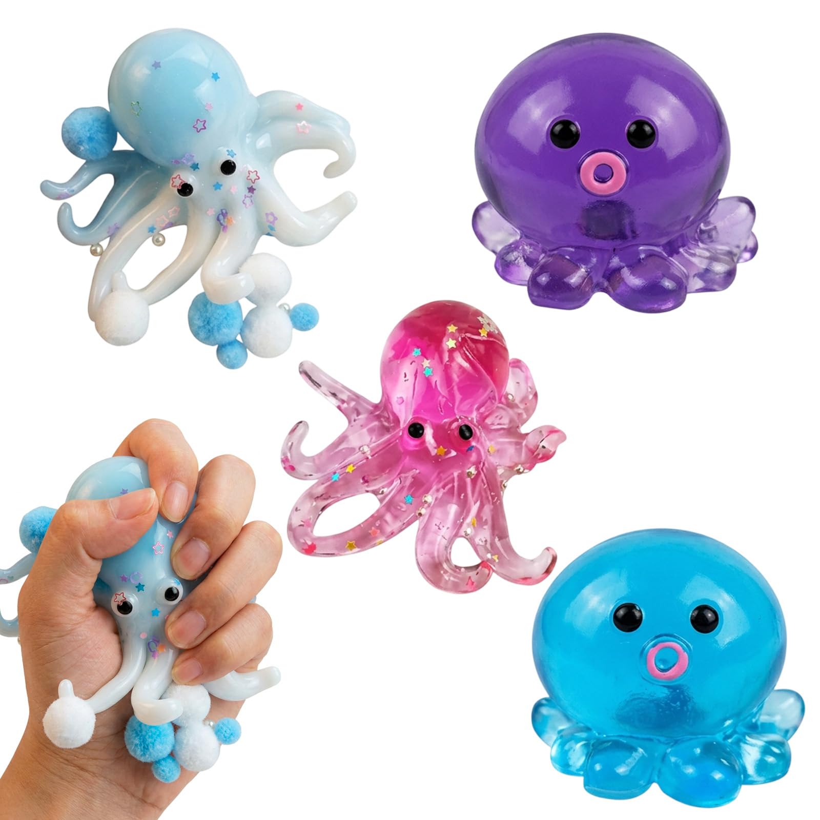 BLBATBK 4 Pcs Octopus Squishy, Squishy Octopus Handheld Decor, Compact Aquatic-Themed Desktop Embellishment for Home and Office Display, Delicate Gifts for Adult and Interior Lovers