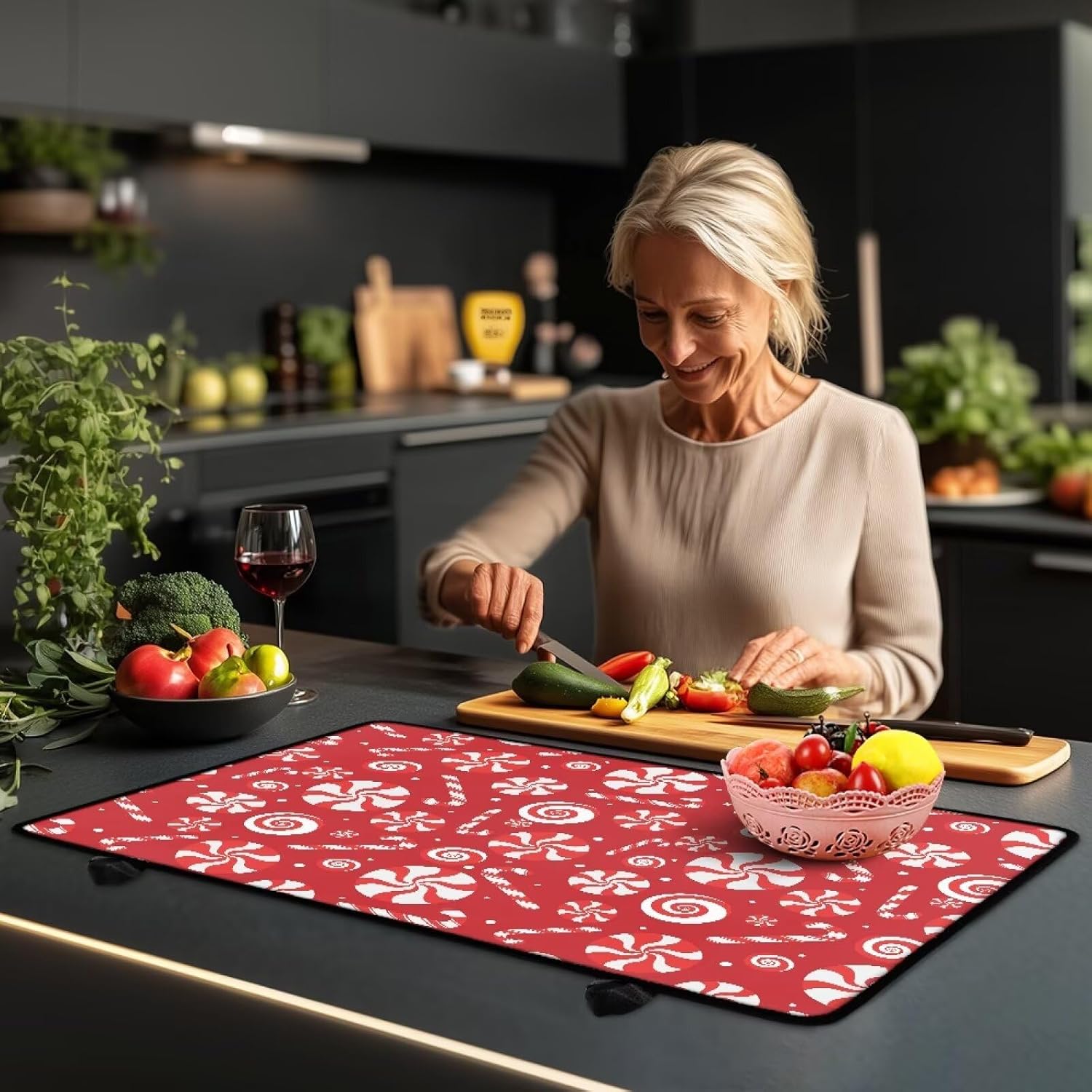 TODIYADDU Red Candy Cane Stove Covers for Electric Stove Top Washable Electric Stove Cover Christmas Decorations Glass Cooktop Protector Heat-Resistant Oven Cover for Holiday