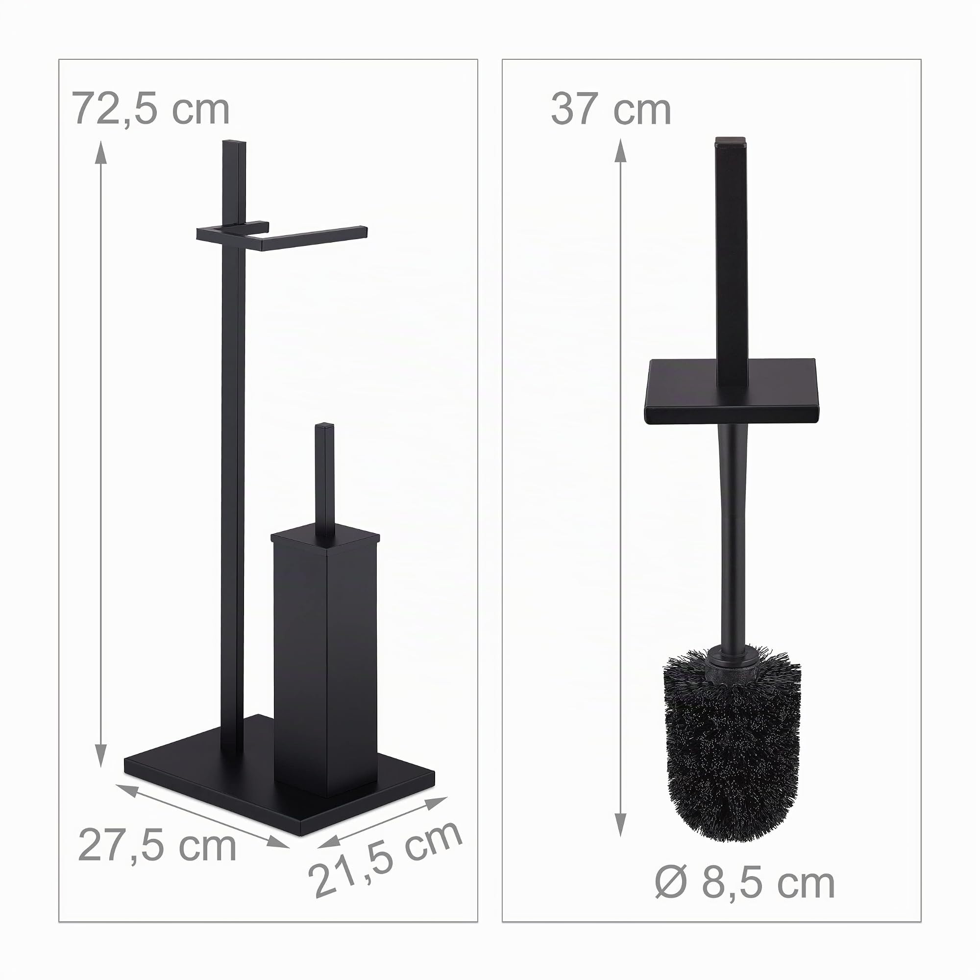 Relaxdays Piantana Portarotolo e Scopino WC, Set Bagno per Carta Igienica e Portascopino, 3 Teste per Spazzolone, Nero