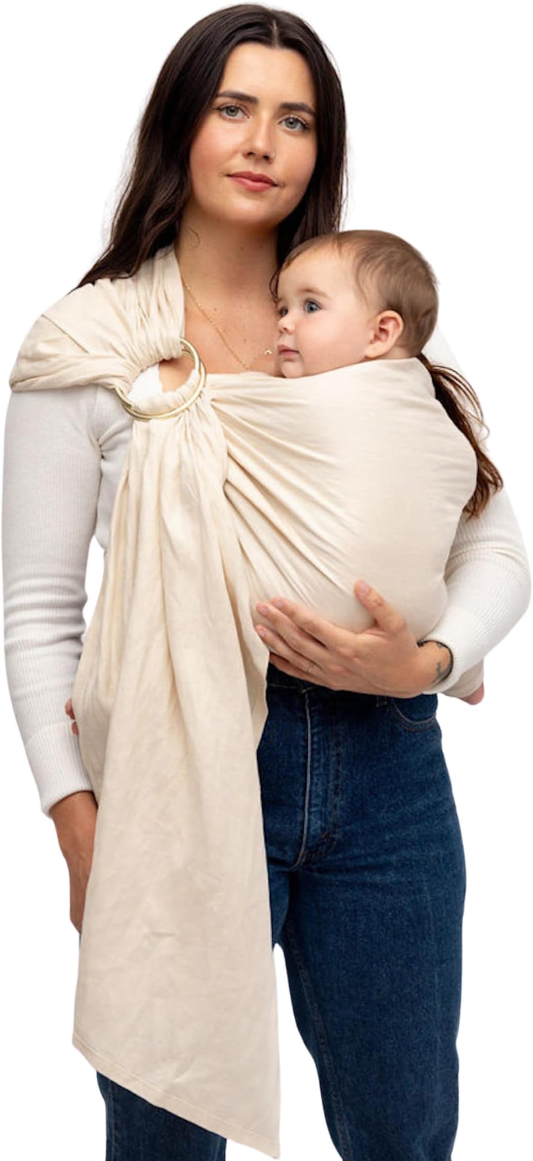 Ring Sling Baby Carrier - Newborn to Up to 35 lbs - for Moms, Dads & Caregivers - 100% Natural European Linen Fibers - Versatile & Adjustable - 74โ Size - Sparrow Fabric & Bronze Ring