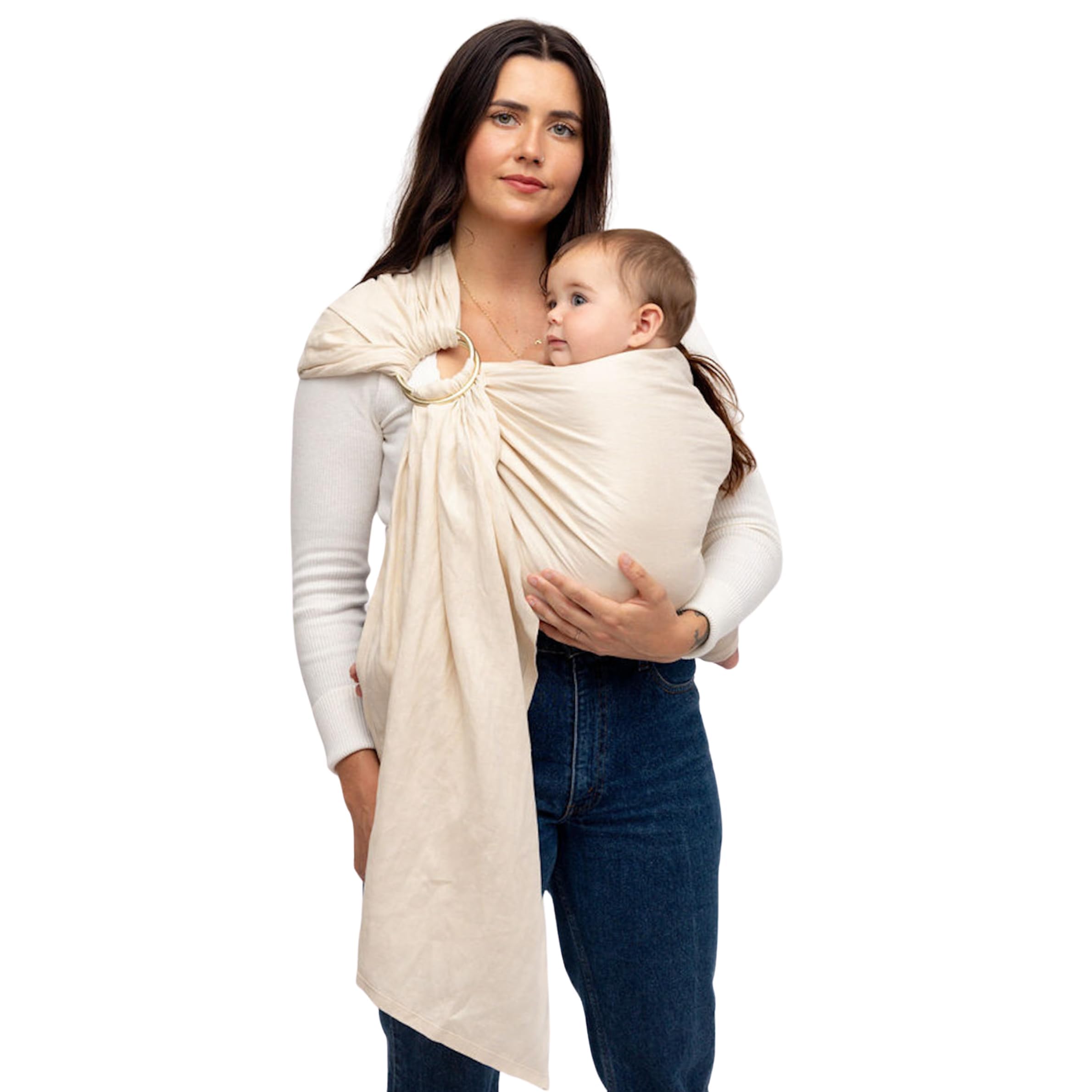 WildBird - Ring Sling Baby Carrier - Newborn to Up to 35 lbs - for Moms, Dads & Caregivers - 100% Natural European Linen Fibers - Versatile & Adjustable - 74” Size - Sparrow Fabric & Bronze Ring