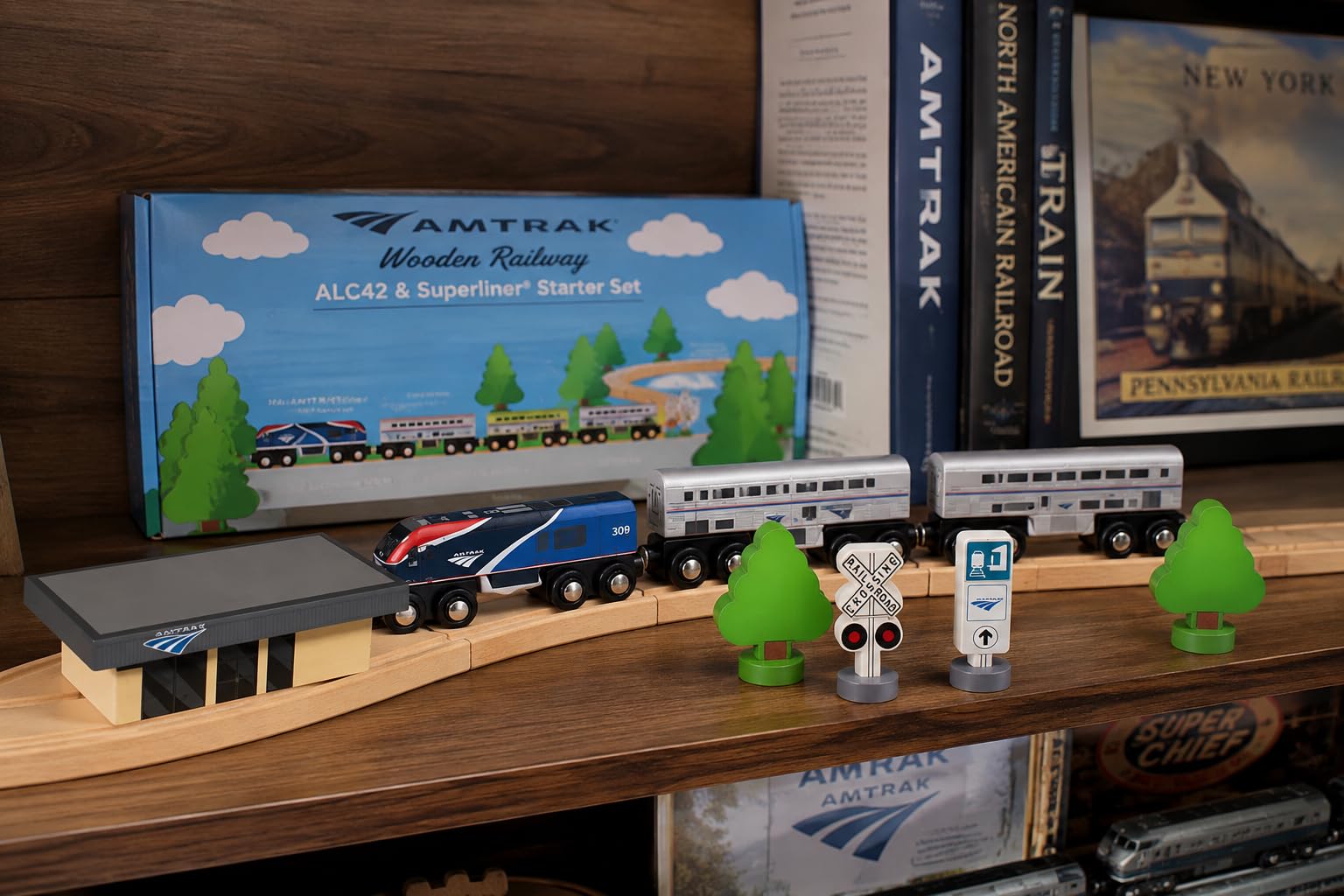 Amtrak Wooden Train ALC42 Superliner Set Compatible with Other
