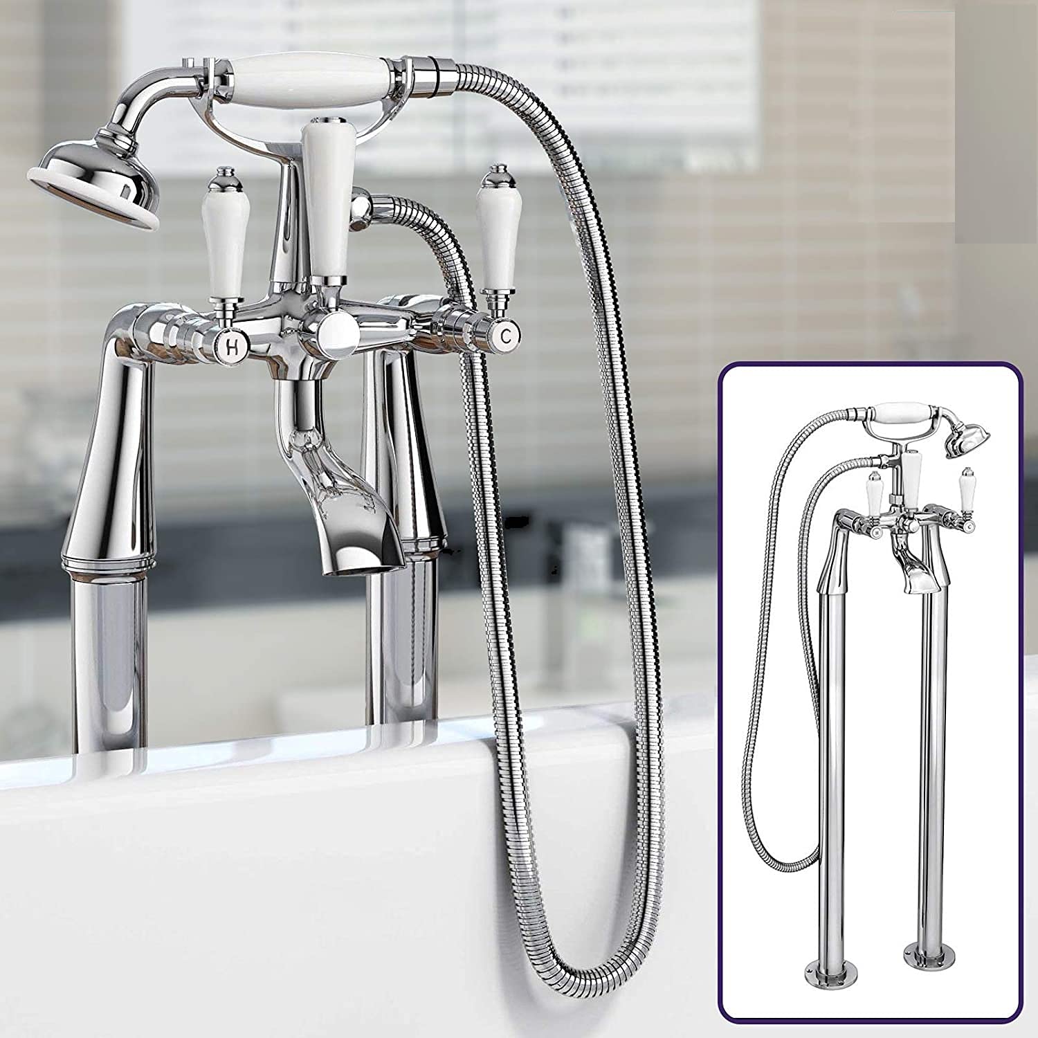 Nes Home Chrome | Chancery Freestanding Bath Shower Mixer Traditional Tap