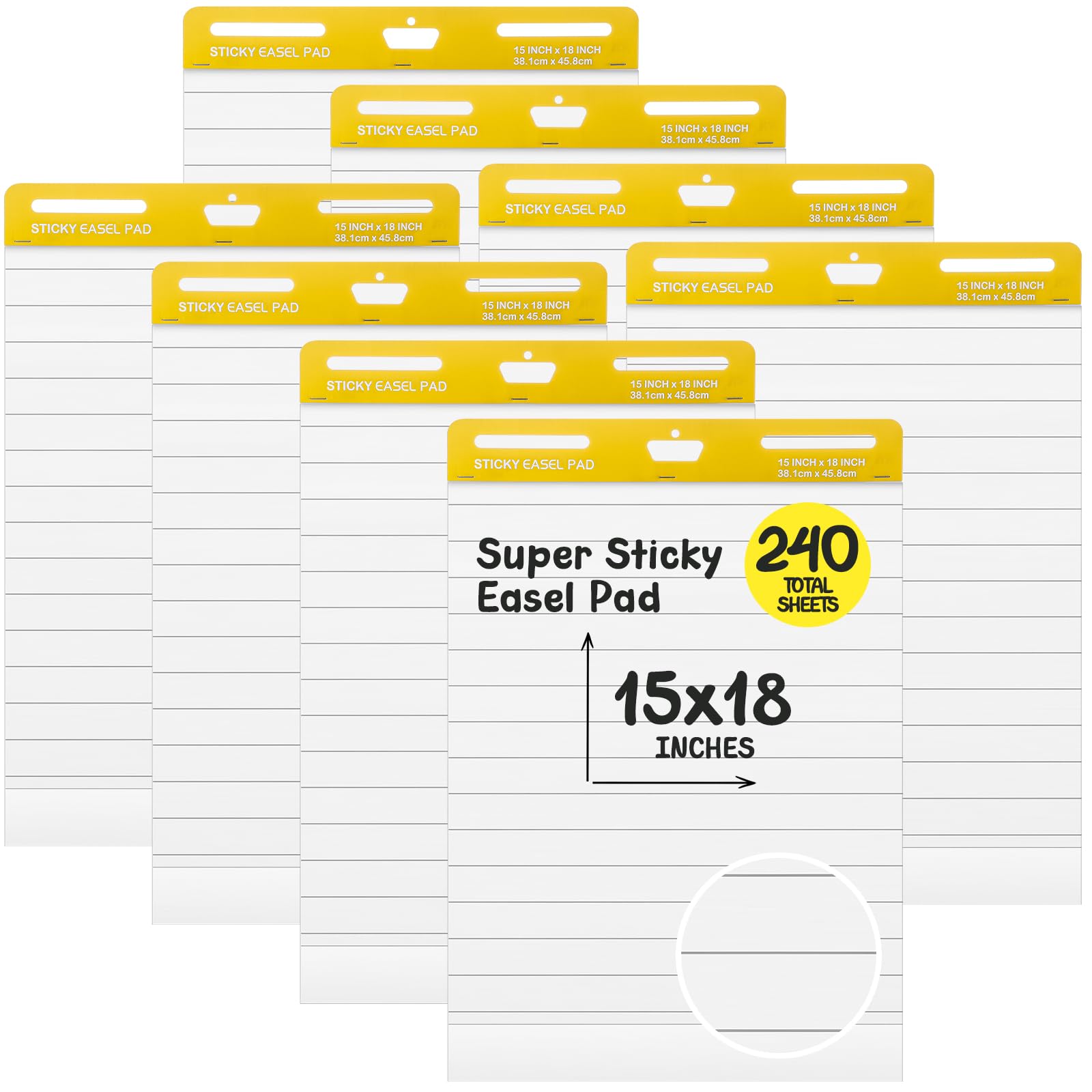 ReliThick 8 blocchi adesivi a righe, con cavalletto, 38,1 x 45,7 cm, bianco, 30 fogli/blocco, carta da disegno grande per parete, per ufficio, scuola, aula