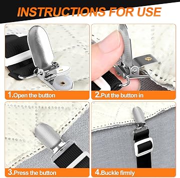 4 Pcs Bed Sheet Clips, Adjustable Bed Sheet Fasteners, Elastic Sheet Straps Suspenders Clips with Metal Clips for Bedding, Fitted Bed Sheet Grippers to Keep Your Sheets in Place, Black