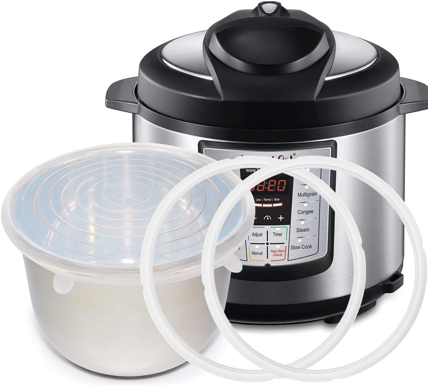 Silicone Sealing Ring Gaskets (2) + Silicone Inner Pot Lid Cover (1) Accessories Compatible with 8 Qt Instant Pot and Other Pressure Cookers