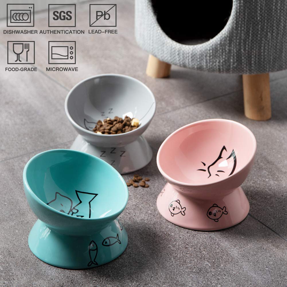 Sweejar Home Raised Cat Bowl, Ceramic Elevated Pet Bowl, Protects Cat's Spine - Image 2