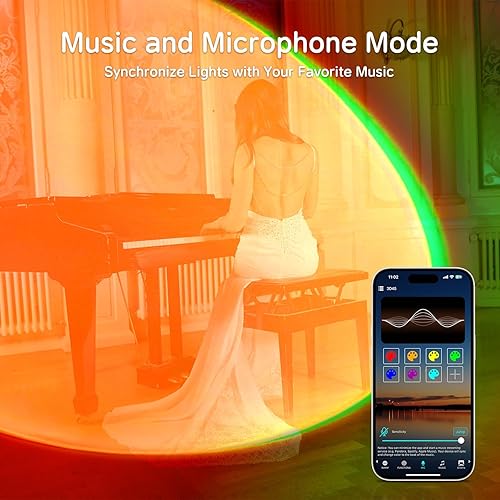 Miniatura 10 de Proyector de lámpara de puesta de sol con control de aplicación, lámpara de proyección cambiante multicolor, luz LED, rotación de 360 grados para