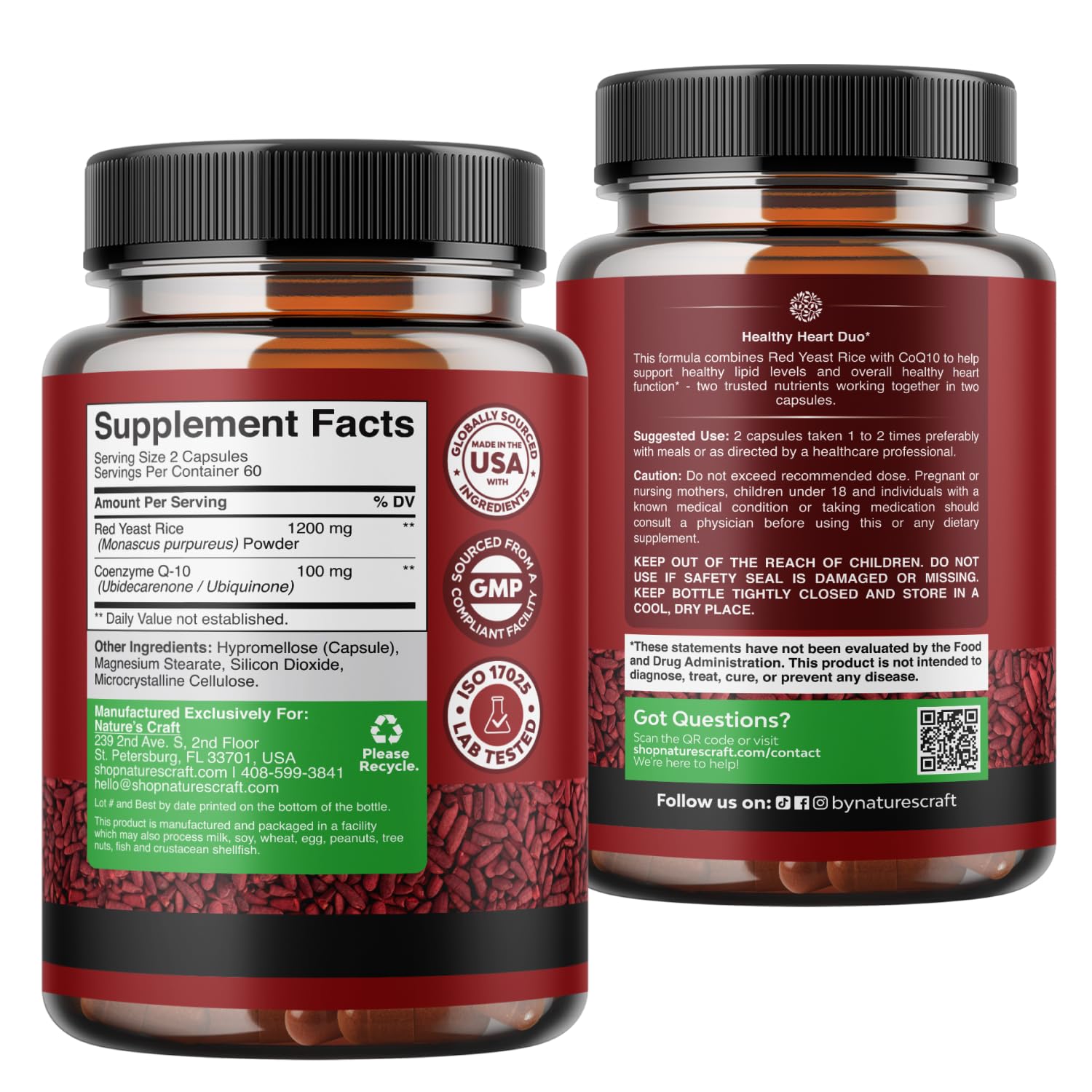 Red Yeast Rice with CoQ10 Supplement - Healthy Heart Support - 120 Ct — Amazon image 3