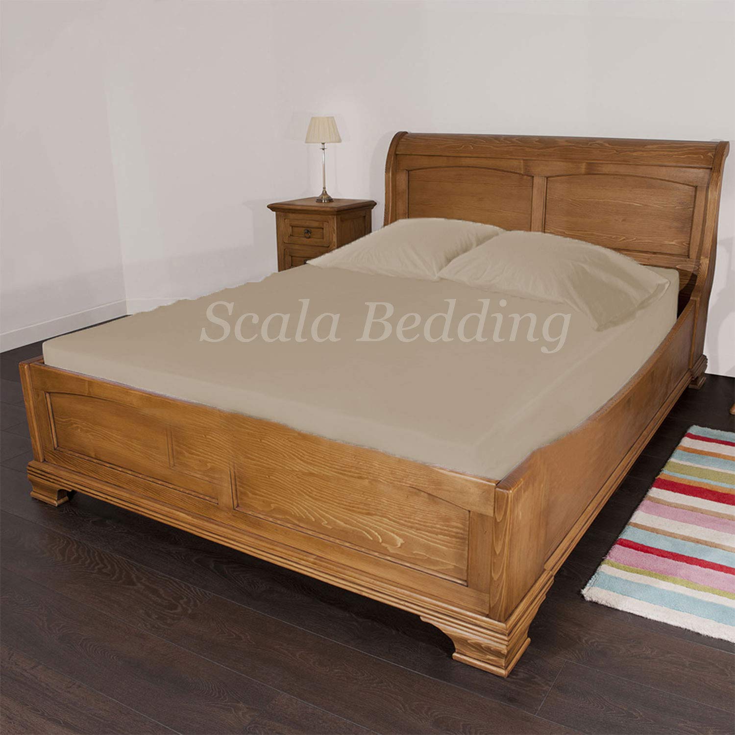 Biancheria da letto, 3 pezzi, lenzuolo con angoli con federa 38 cm di profondità, in cotone egiziano 600 TC (misura matrimoniale, colore tortora)