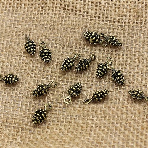 Miniatura 5 de EXCEART 50 dijes de Navidad vintage de metal con cono de pino, colgantes, accesorios de bricolaje, suministros de fabricación de joyas para Navidad,