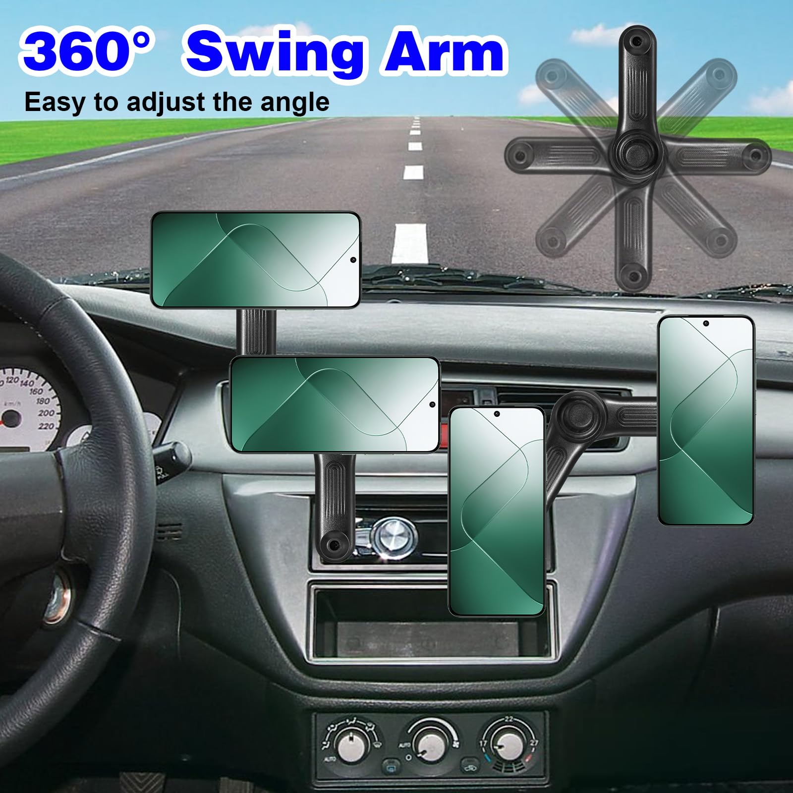 Clip universale per bocchetta di ventilazione auto per auto supporto per telefono con sfera da 17 mm girevole a 360 gradi braccio oscillante e gancio regolabile per bocchetta dell'aria di
