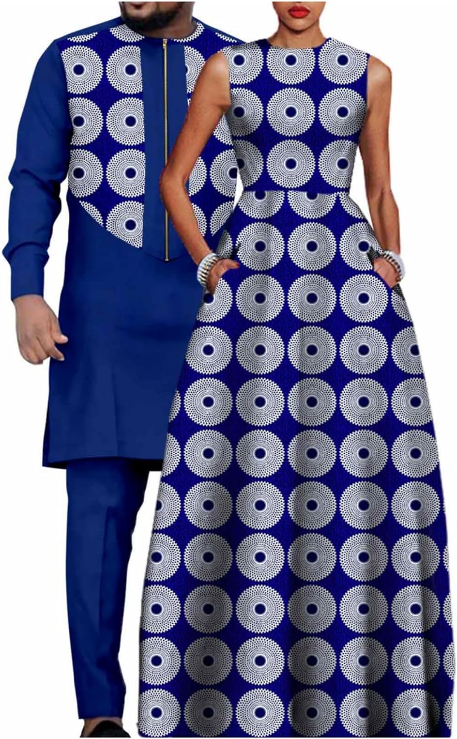 Dashiki African Print Long Dresses for Women Matching Couple Outfits Bazin Riche Men Clothes Shirt and Pant Sets