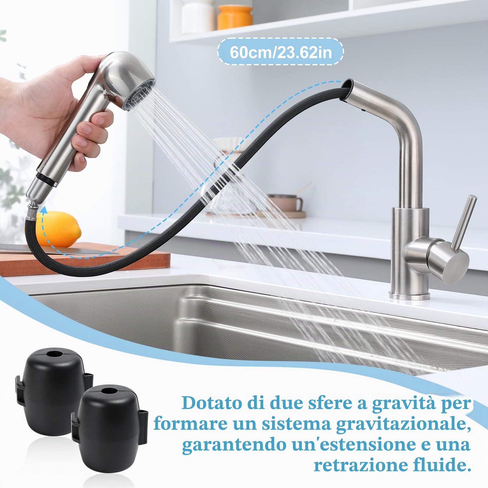 Rubinetto Lavello Cucina con Doccetta Estraibile Miscelatore