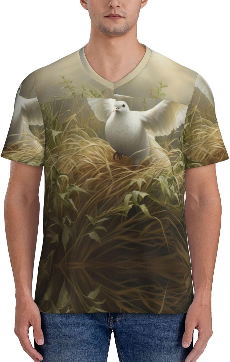 Grass and Dove Rugby Football Jersey for Men, Comfortable V-Neck Loose Fit Top for Team Sports Athletics