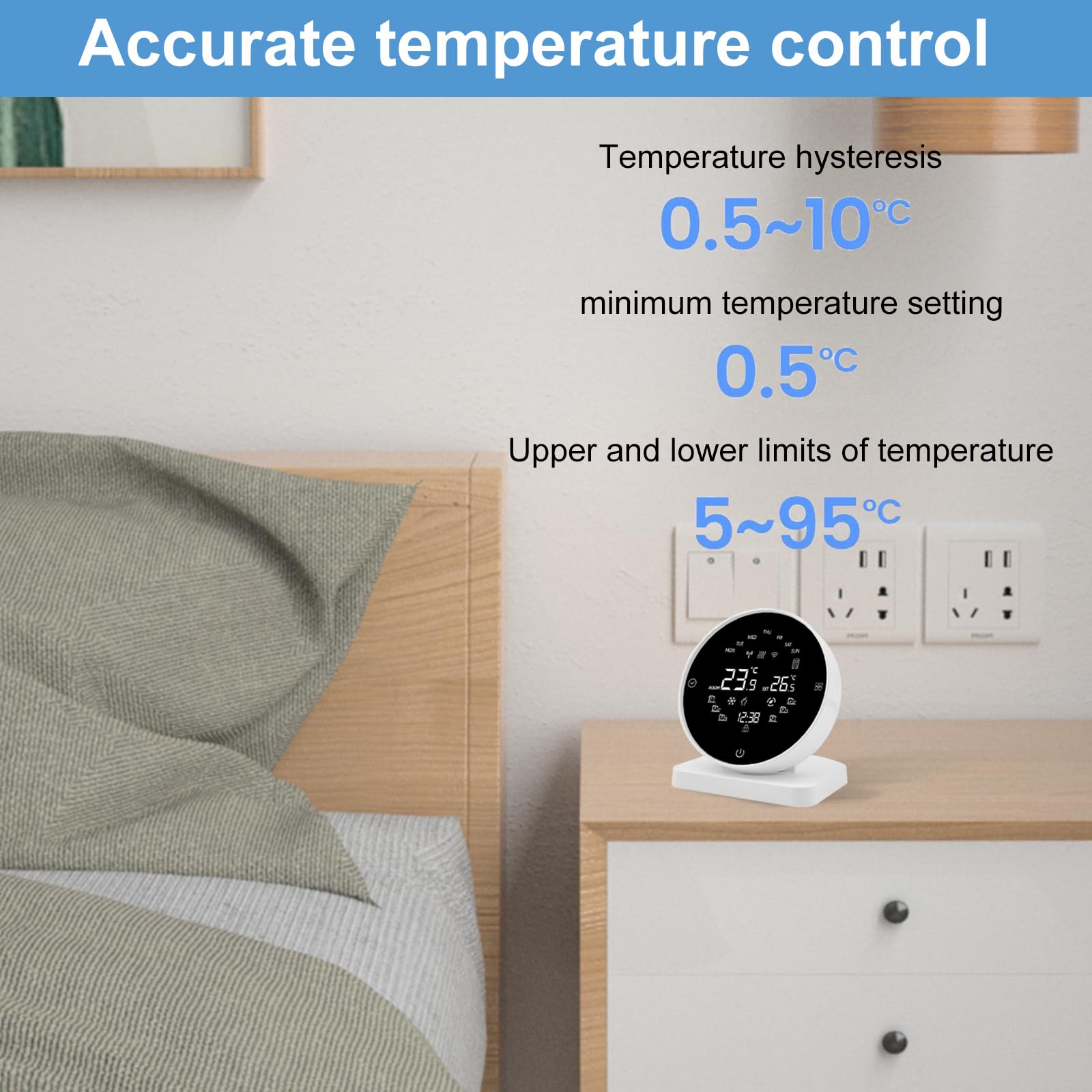 Termostato para calefacción por suelo radiante, termostato inalámbrico con pantalla táctil, adecuado para calderas de gas, calefacción por suelo radiante, termostato de habitación, termostatos