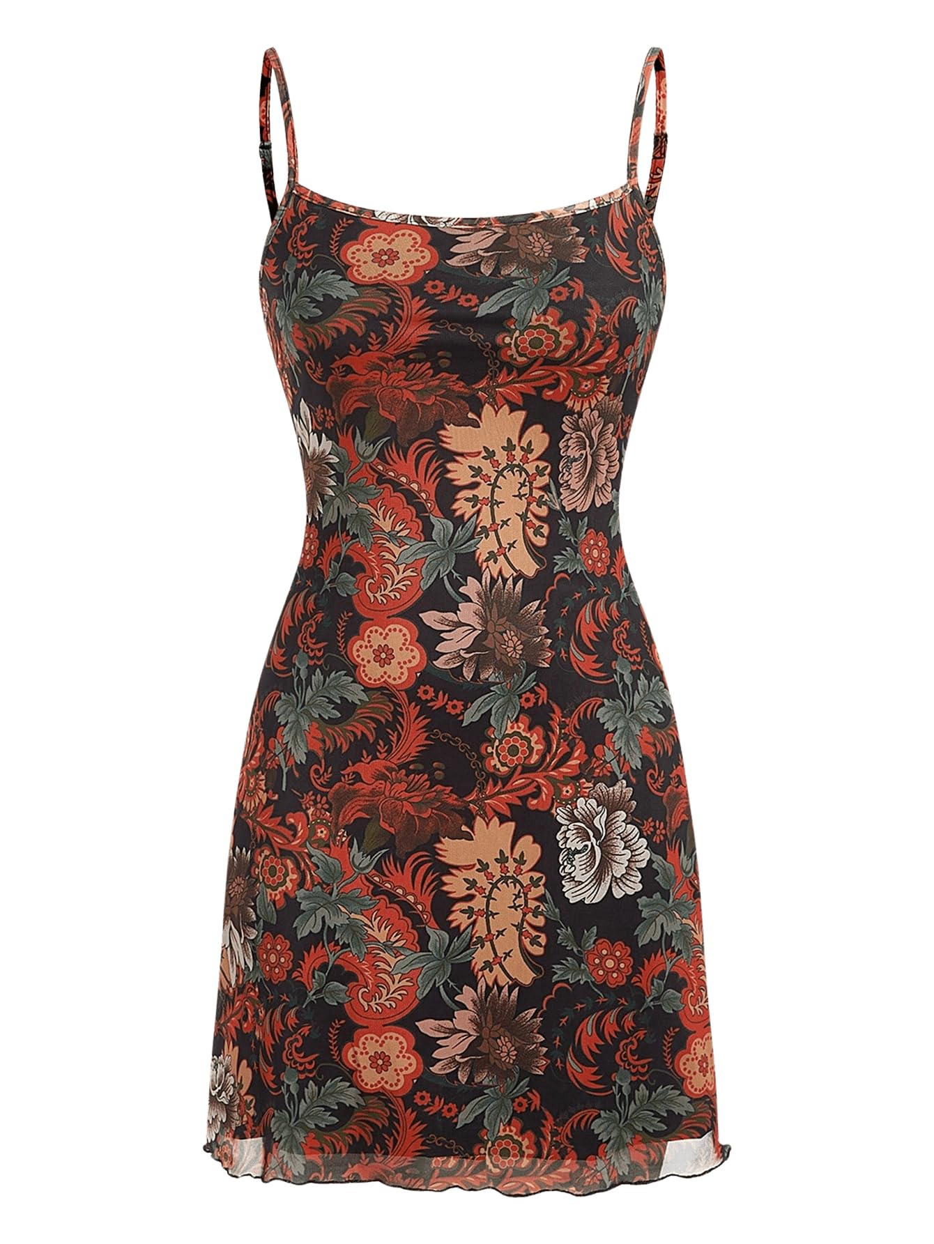 Verdusa Women's Mini Dress Floral Spaghetti Strap Mesh Dresses Going Out Festival Concert Outfits Grunge Gothic Clothes