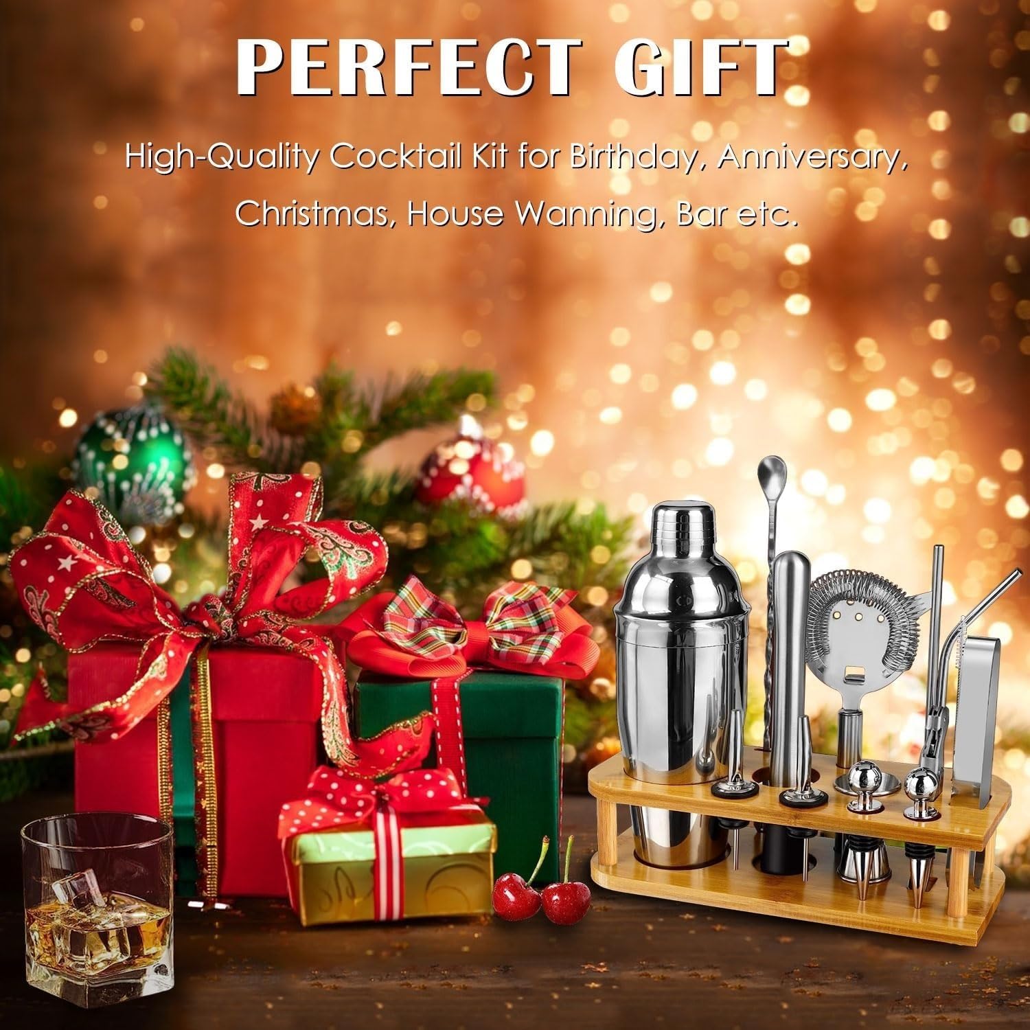 Coctelera Profesional Juego de coctelera de 25oz, Juego de Barman, Herramientas de Barra Profesionales de 15 Piezas, Juego de Mezclador de Bebidas Kit Coctelería