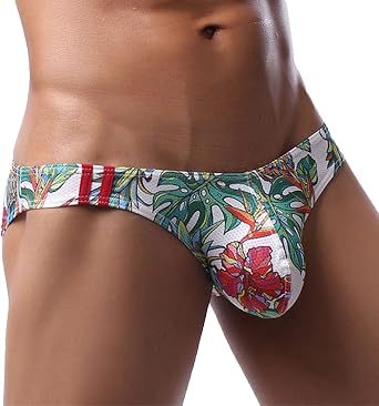 Mens Sexy Low Rise Briefs Print Hawaiian Bikini Underwear for Men with Ball Pouch Stretchy Fashion Brief Thongs