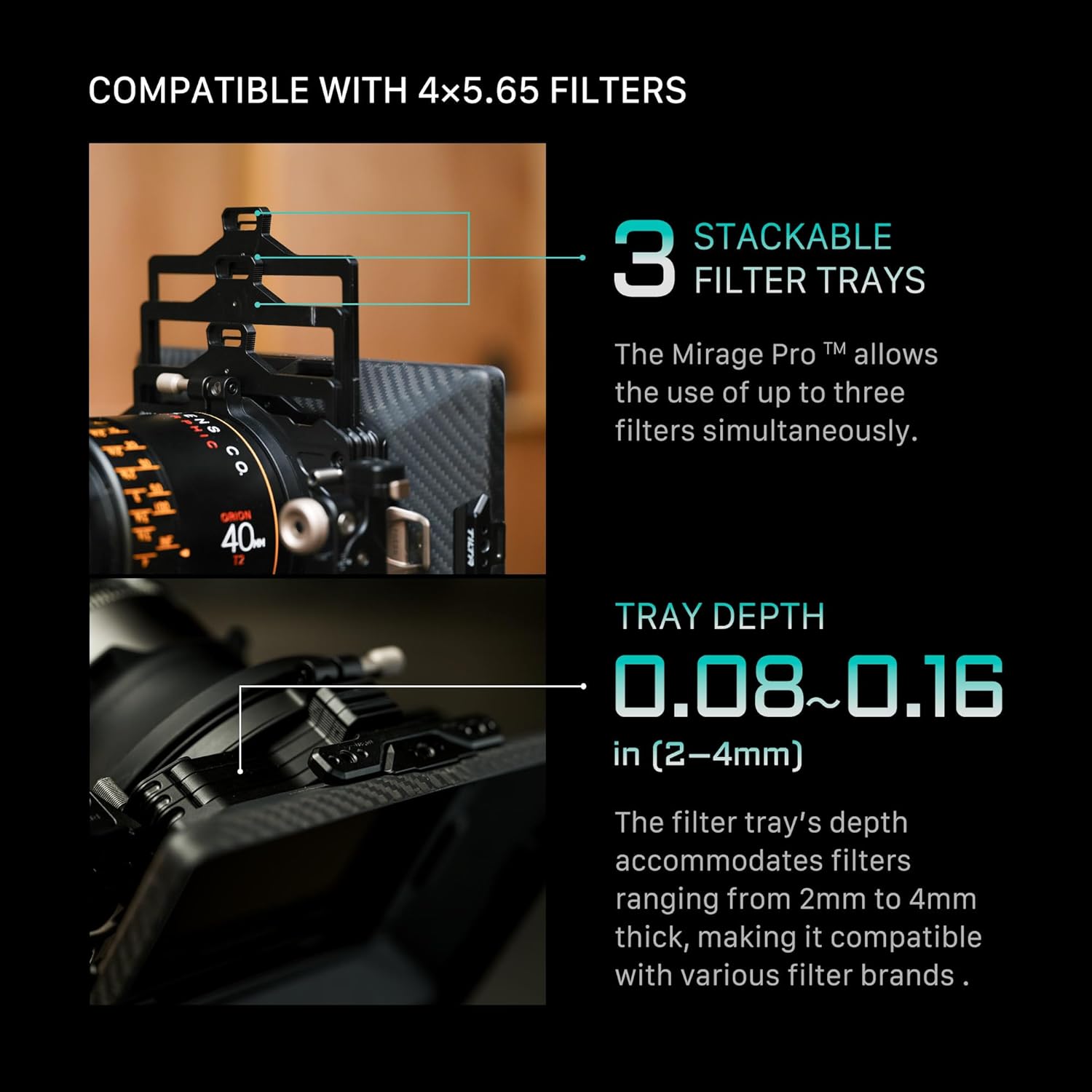 Tilta Mirage Pro Matte Box VND Kit | Swing Away | 114mm VND Filter 1-7 Stops | Hard Matte Set | Carrying Case | 95mm, 110mm, 114mm, 136mm Lens Adapters | Use up to 3 4x5.65 Filters | Carbon Fiber