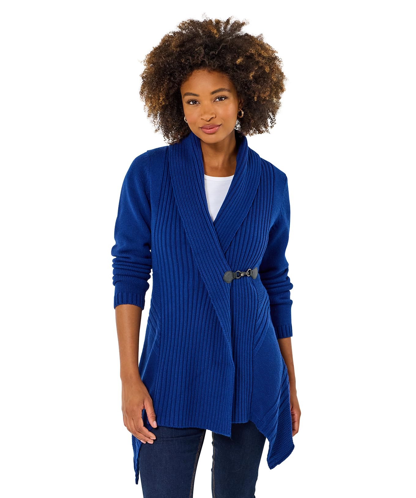 Joe Browns Women's Cobalt Shawl Collar Buckled Cardigan Sweater In | Size: 8