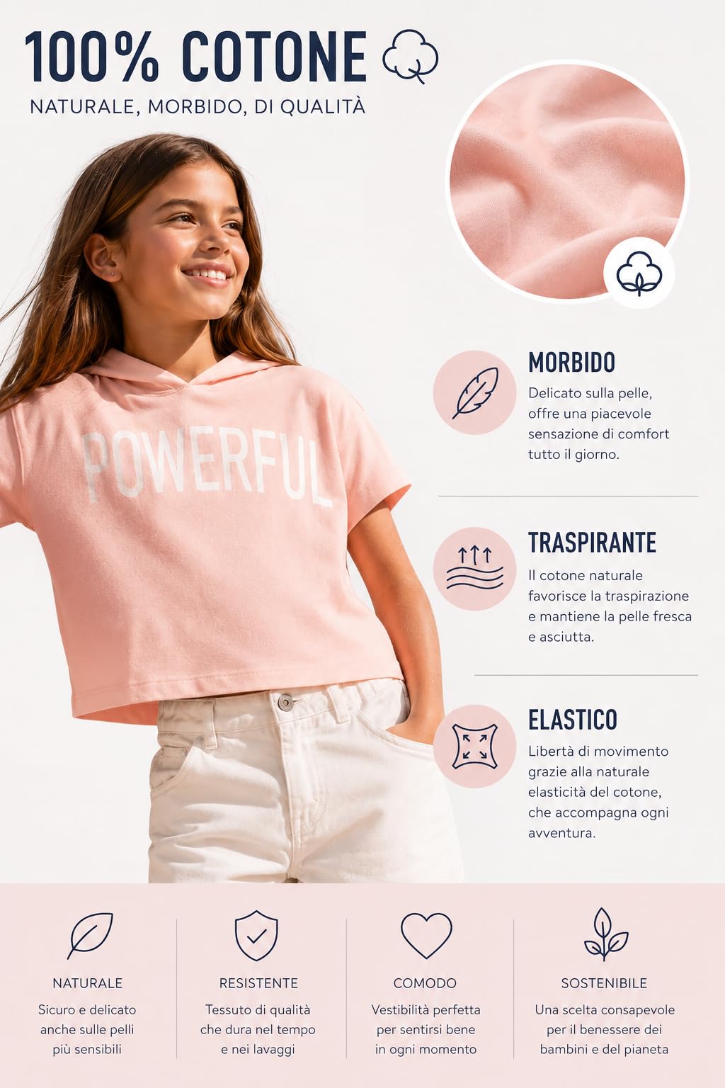 Generico Mayoral kurzes Sweatshirt für Mädchen von 3 – 9 Jahren – T-Shirt mit Kapuze Rosa Powerful – Sommer Kurzarm – Casual Sport Mädchen