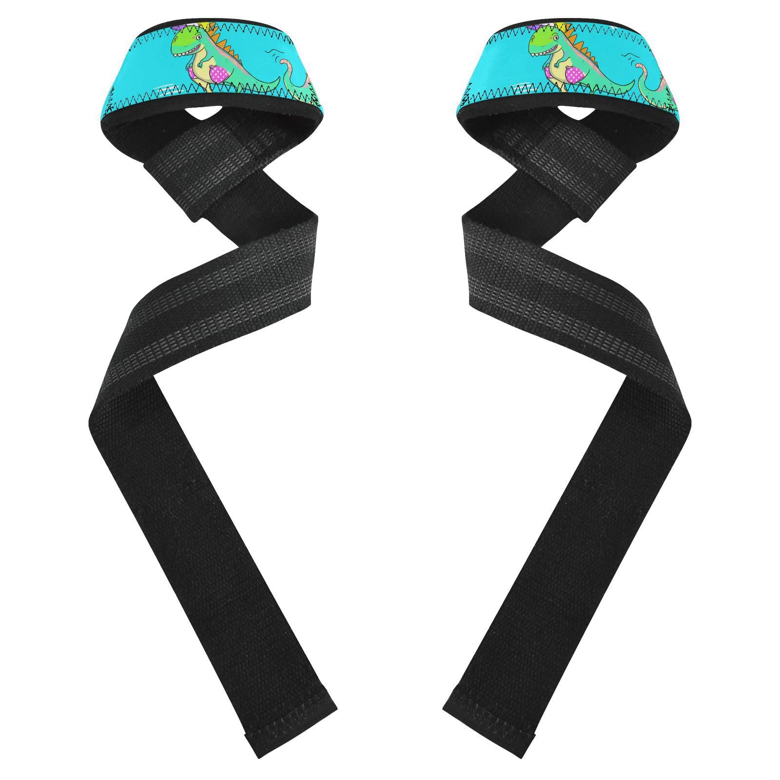 STAYTOP Cute Cartoon Dinosaur Wrist Straps for Weightlifting,Lifting Straps with Neoprene Cushioned Wrist Padded and Anti-Skid Silicone for Strength Training,Bodybuilding,Deadlifting