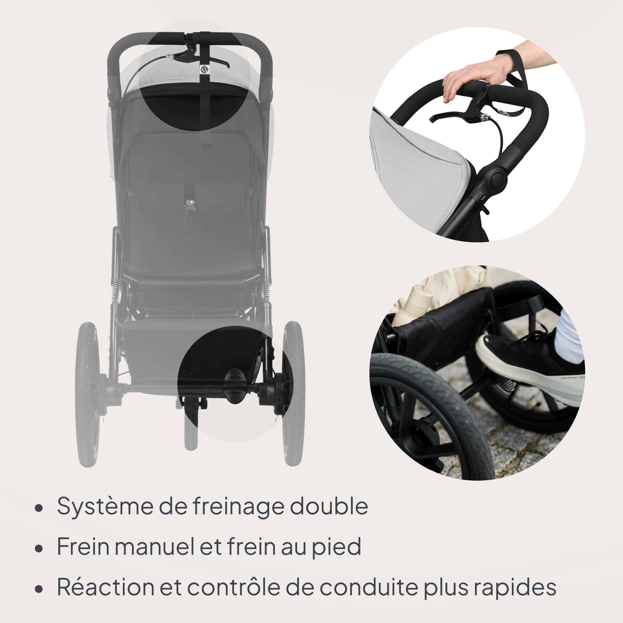 LIONELO AZURA Poussette Bébé de jogging de 6 mois à 22 kg Poussette 3 Roues de jogging Dossier Réglable pour Position Allongée Grandes Roues Gonflables Amortissement Complet Auvent XXL (Grey)