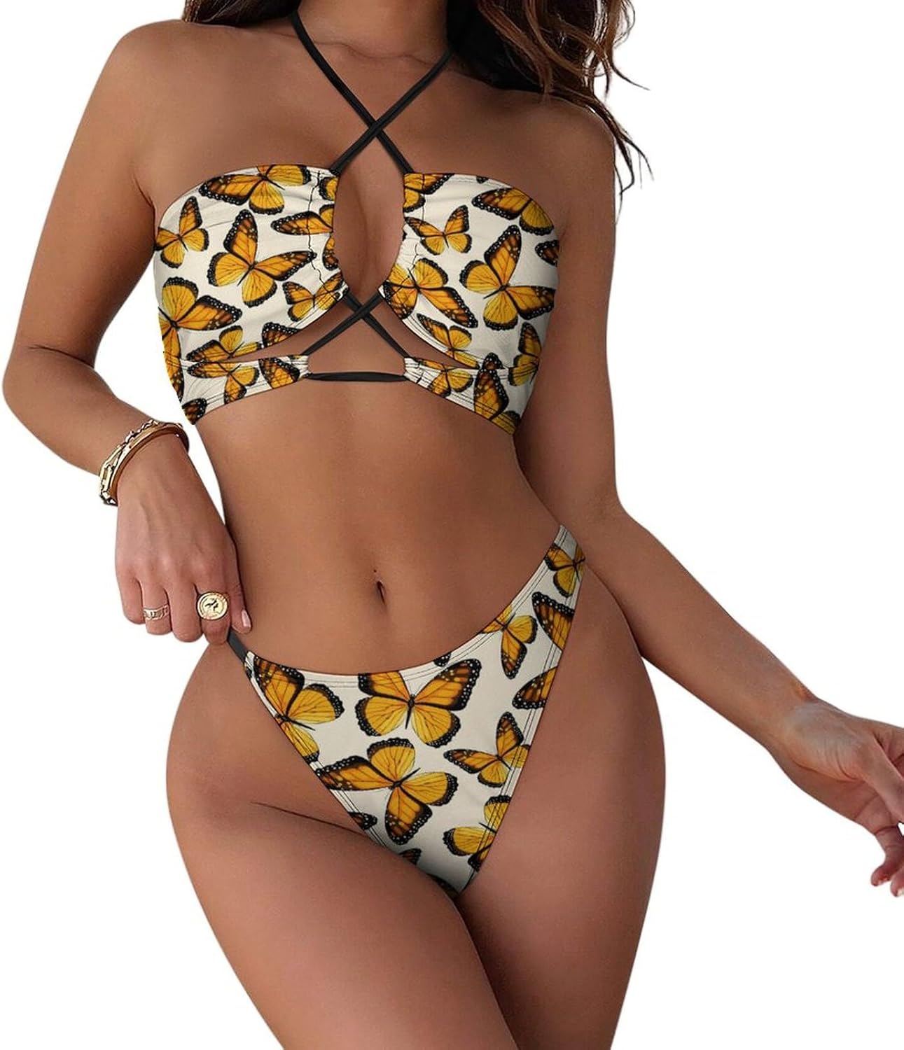 Women's Swimsuit Print Knot Adjustable Bikini Sets Two Piece Bathing Suit