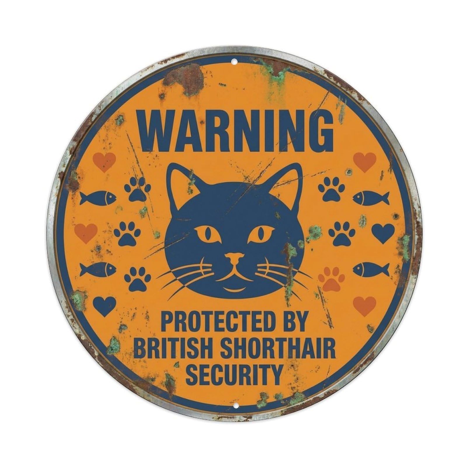 British Shorthair Security Warning Vintage Teal Metal Tin Sign