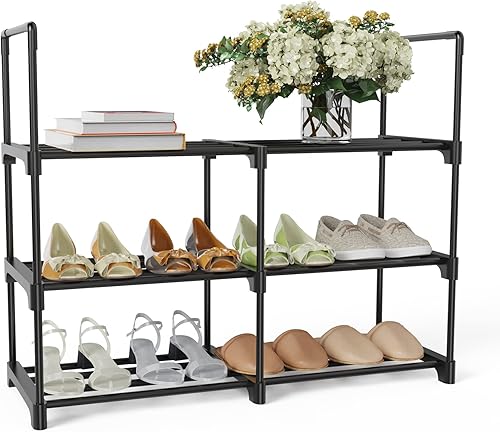 BOSOEI Zapatero de 3 niveles 12-15 pares apilable organizador de zapatos para armario estante de almacenamiento de zapatos estante de almacenamiento