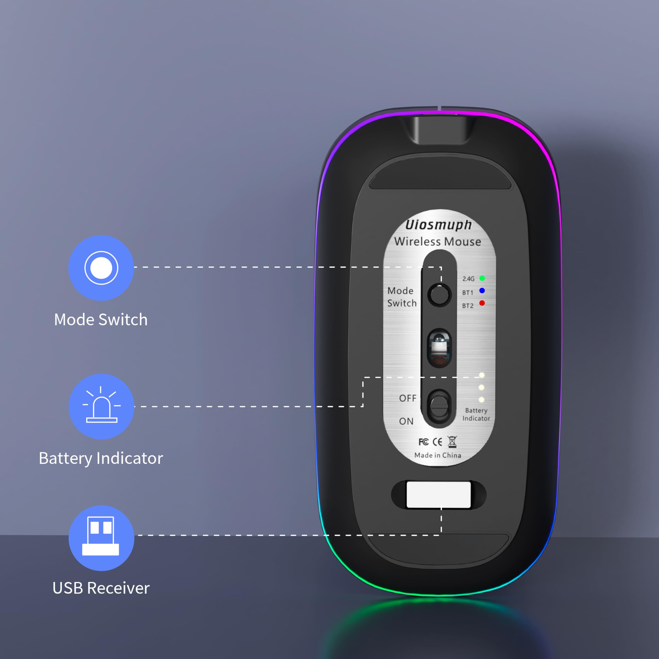 Souris Bluetooth, Souris Sans Fil Bluetooth (Bt5.1+2.4G Usb) Rechargeable Led, Dpi Réglable Souris Bluetooth, Souris Sans Fil Bluetooth (Bt5.1+2.4G Usb) Rechargeable Led, Dpi Réglable