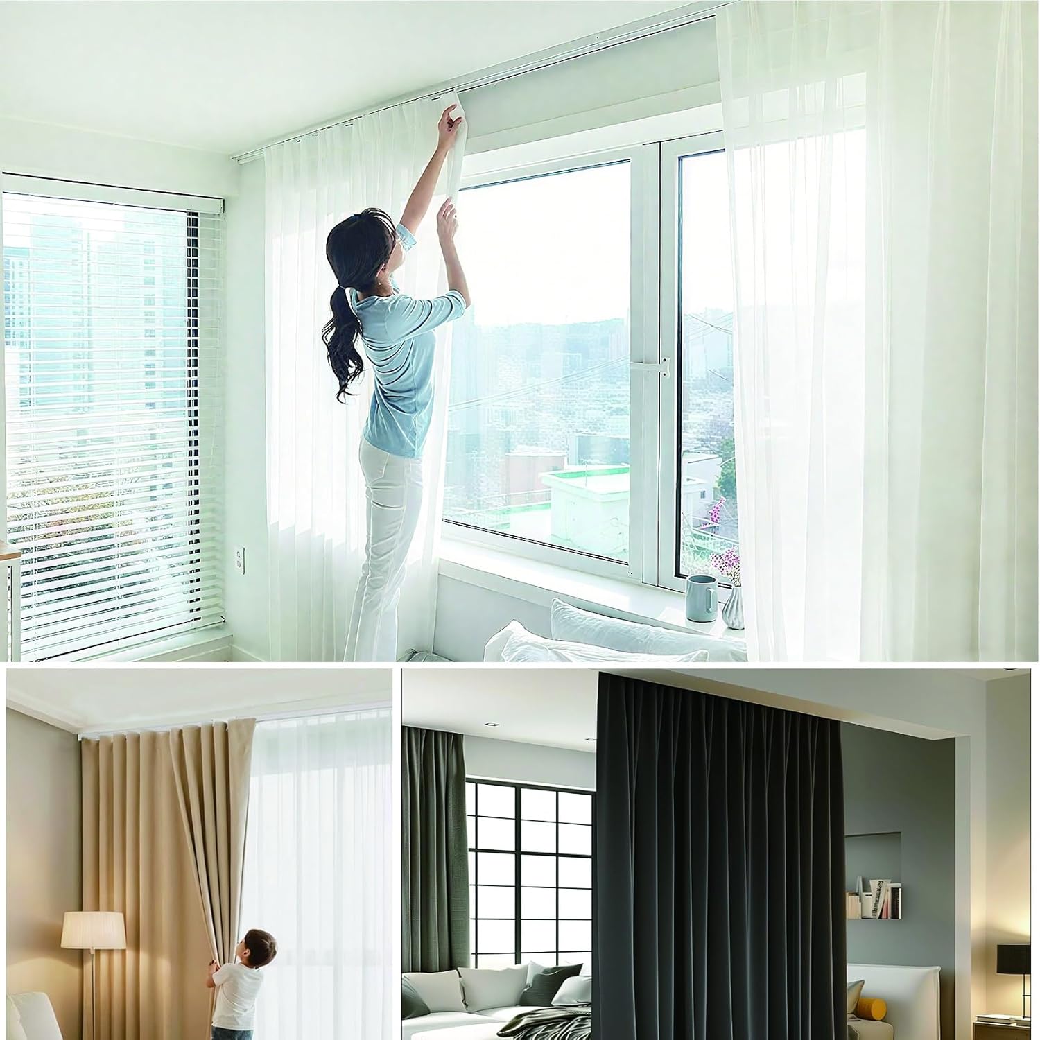 Heavy Duty Curtain Track, 6063 Aluminum Alloy Wall Mount Curtain Rod, Silent Black Curtains Rail, Room Divider Track For Living Room, Bay Window, Bedroom(Pink,530cm(17.4ft))