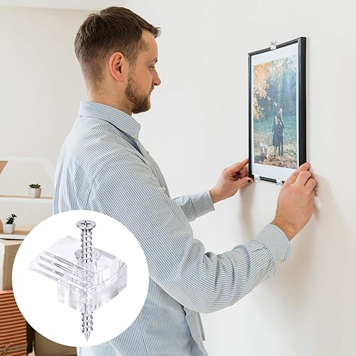 Miniatura 6 de Kit de clips de soporte de espejo, paquete de 48 ganchos de plástico transparente para espejos, kit de clips de retención de vidrio con tornillos