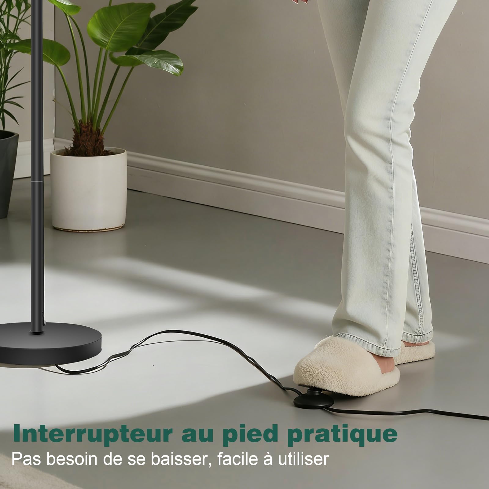 Lampada da terra per soggiorno, 170 cm, ad arco, moderna, con paralume in lino beige regolabile e interruttore a pedale, lampadina LED E27 3000 K inclusa, lampada da lettura per camera da letto