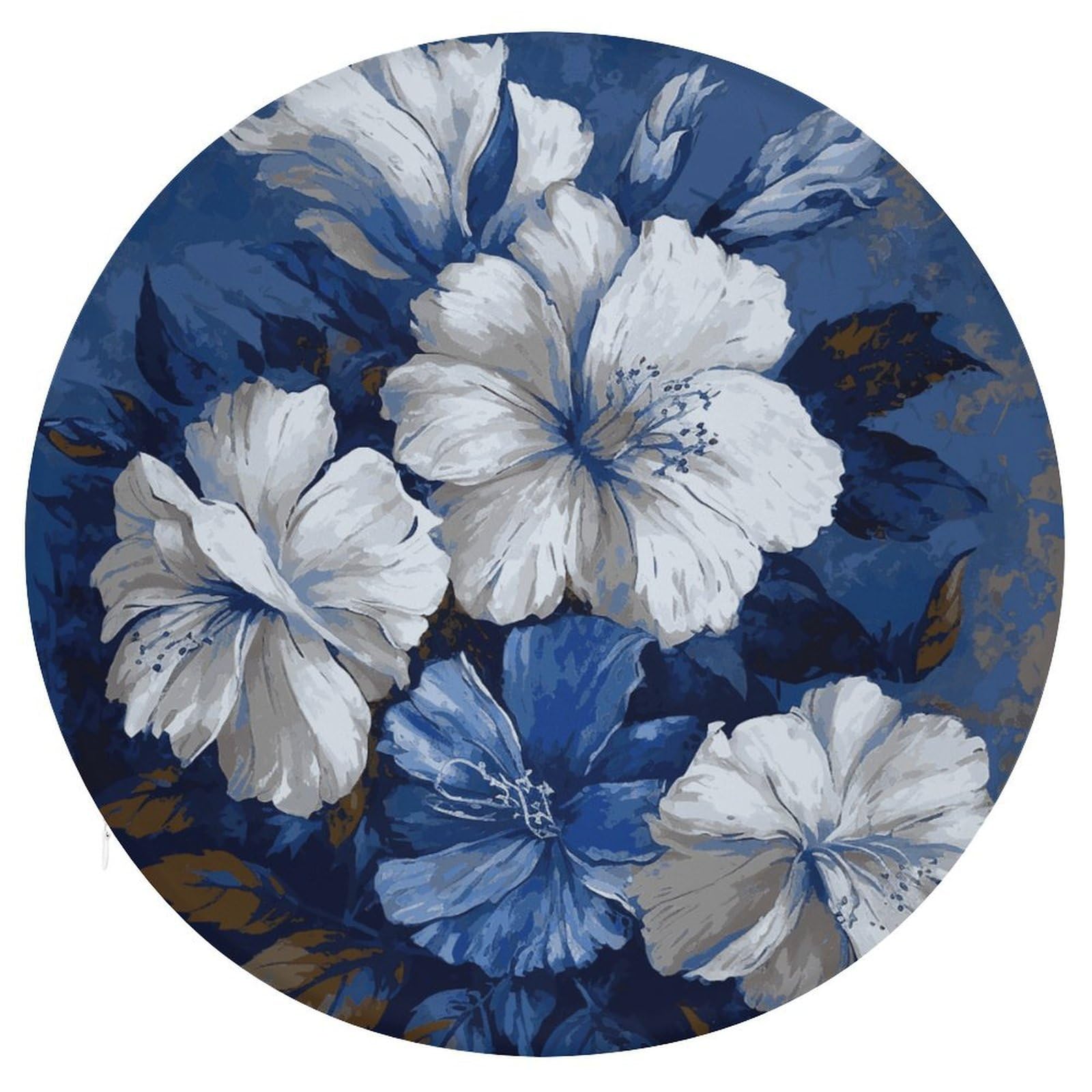 Wsoihfec Style Big Blue And White Flowers Seat Cushion Round Chair Pad