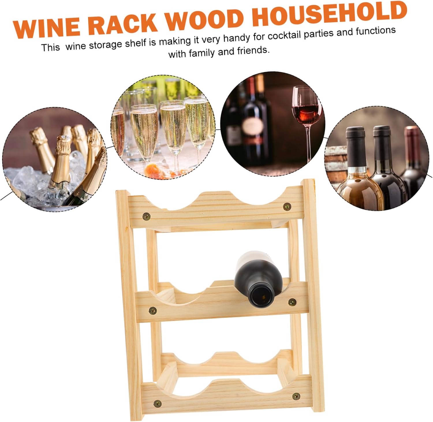 Wooden Wine Rack 3 Tier Holds 6 Bottles Tabletop Holder