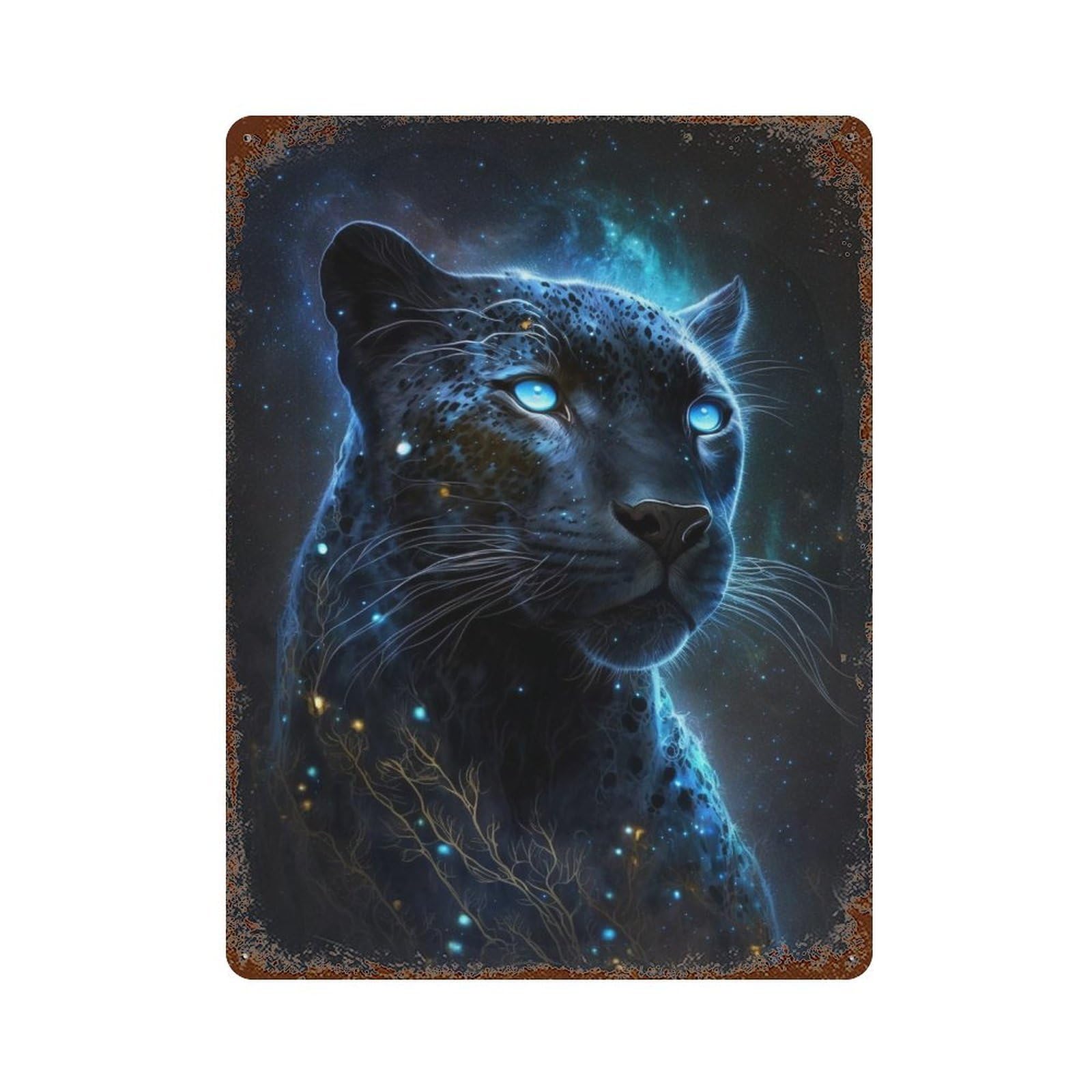 Galactic Leopard Majesty Decorative Tin Sign 15.7"x11.8", Vintage Wall Decor for Garage, Pub Or Kitchen