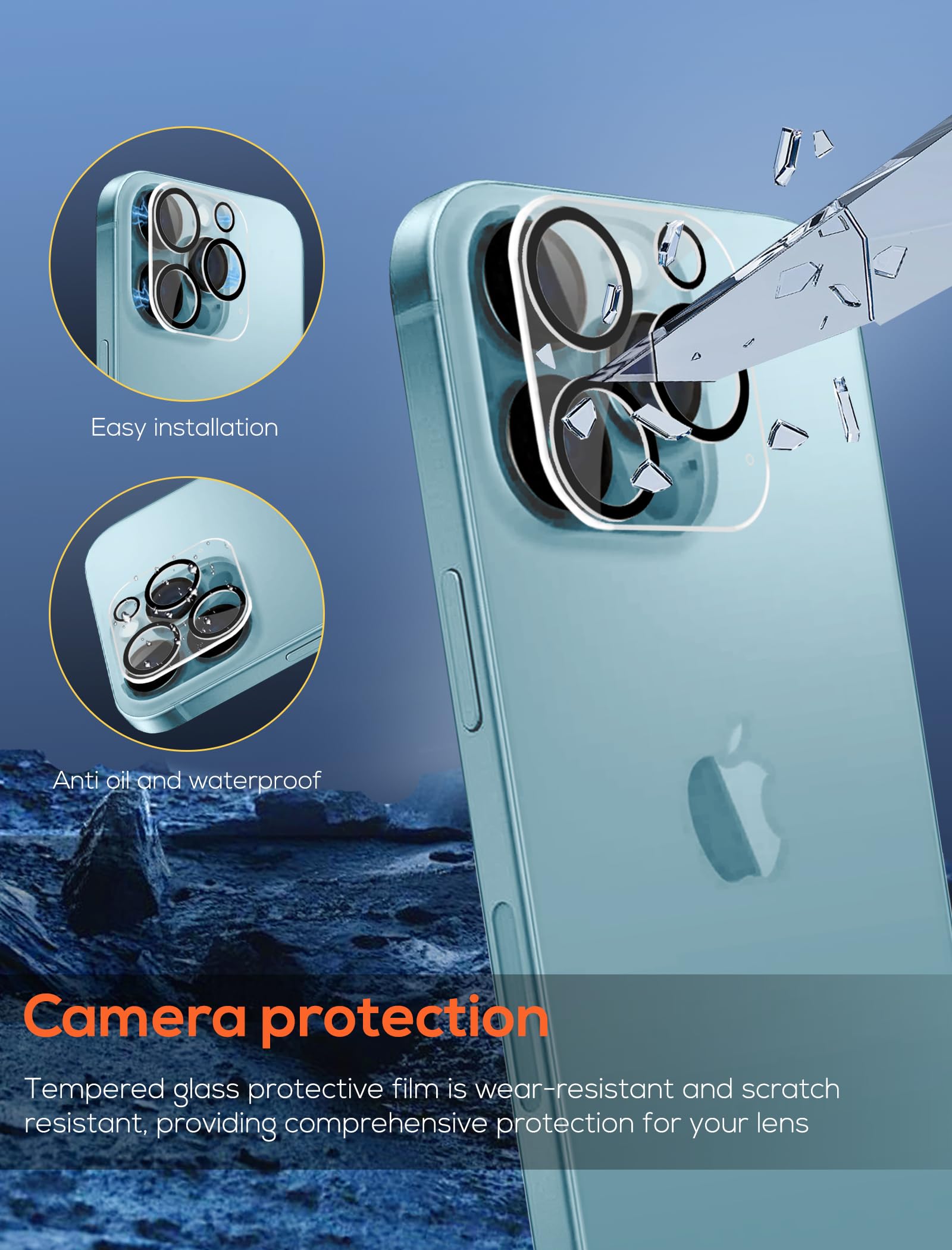 3-pak ochraniaczy ekranu do iPhone'a 13 Pro z 3 osłonami obiektywu aparatu z ramką instalacyjną, folia ze szkła hartowanego premium o twardości 9H, odporna na zarysowania, bez pęcherzyków