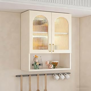 Vitrina de Vidrio de Pared de Madera Maciza,Vitrina de Almacenamiento con Estante de de Madera,Mueble de Almacenamiento de baño montado(60 * 32 * 80cm/23.6 * 12.6 * 31.5in)