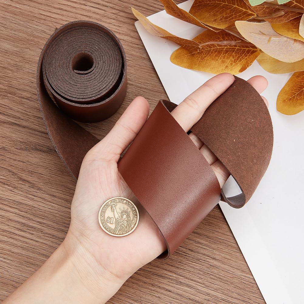 GORGECRAFT 2 Inch Wide Leather Strap 79 Inch Long Imitation Leather Strips Flat Leather Cord Lychee Grain Leather Threads for DIY Crafts Guitar Belt Jewelry Making Tooling Workshop - Image 3