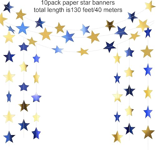 Miniatura 132 de Patelai Guirnalda de estrellas con purpurina decorativa de 130 pies para colgar en banderines de estrellas, telón de fondo para regreso a casa, Rojo