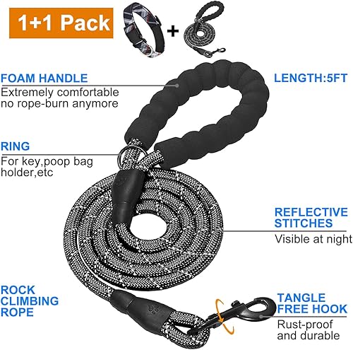 Miniatura 4 de Beebiepet Collar de nailon para perro, de neopreno suave, acolchado, ajustable, para perros pequeños, medianos y grandes (cuello S de 12 a 15.5